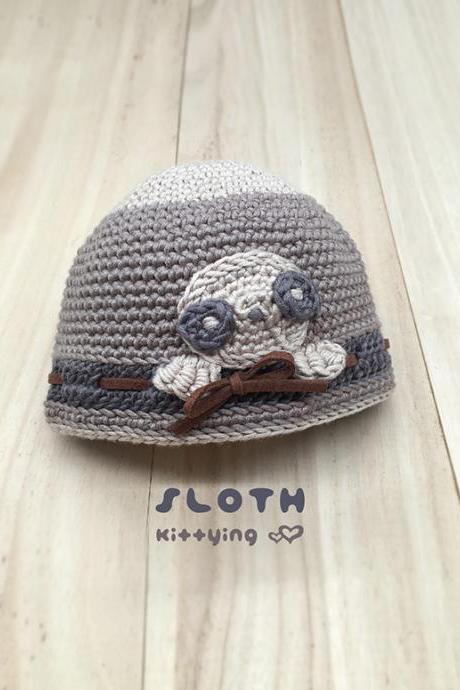 Crochet Pattern Sloth Beanie - Sloth Crochet Patterns - Sloth Beanie, Sloth Hat, Sloth Bucket, Sloth Cap, Sloth Toque, Sloth Newborn Crochet Pattern, Sloth Baby Shower