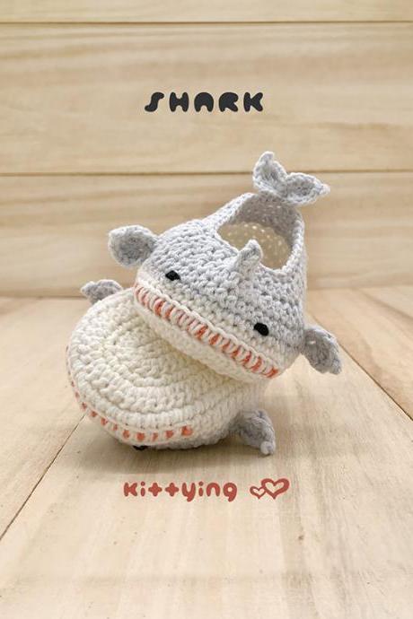 Crochet Pattern Baby Shark Booties - Shark Crochet Patterns - Shark Sandals, Shark Shoes, Shark Flats, Shark Footwear, Shark Slipper, Shark