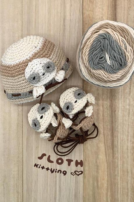 Crochet Pattern Doll Set - Sloth Doll Beanie And Booties Crochet Pattern - Sloth Preemie Hat And Booties Crochet Pattern - Doll Cloche And