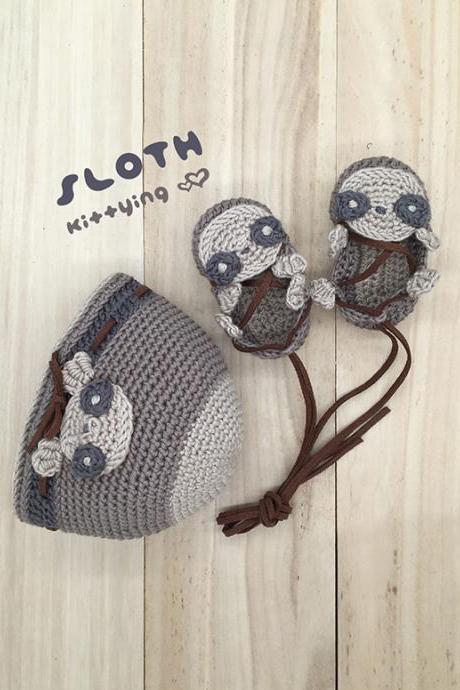 Crochet Pattern Baby Set - Sloth Baby Beanie And Booties Crochet Pattern - Sloth Newborn Hat And Booties Crochet Pattern - Infant Fisherman Toque