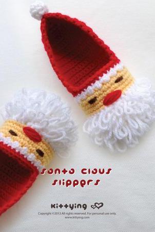 Crochet Children Pattern Santa Claus Children Slippers Crochet PATTERN for Christmas Winter Holiday - Size 10 11 12 13 1 2 3 4 - Chart & Written Pattern by kittying