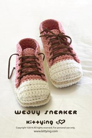 Crochet Pattern Sneakers Woman Sneaker Patterns Lady Sneakers Adult Home Slipper Female Sneaker Shoes Women Crochet Shoes Women sizes 5 6 7 8 9 10 Pink