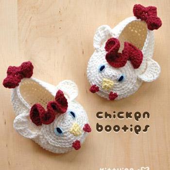 Chicken Rooster Cockerel Cock Baby Booties Crochet PATTERN, PDF - Chart & Written Pattern by kittying