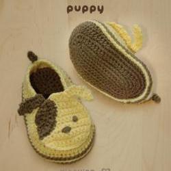 Crochet Pattern Puppy Baby Booties Puppies Preemie Socks Animal Shoes Doggy Applique Doggie Dog Baby Slippers by kittying